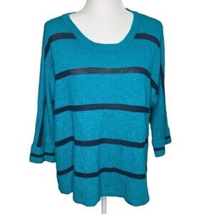 Soft Surroundings Womens Sz Large Venice Sweater Top Knit Striped Teal B…